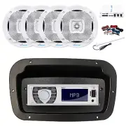 Pyle Marine Radio,Adapter,Spa Bezel,Antenna,Amp,Kit, 4x 6.5" 400W White Speaker