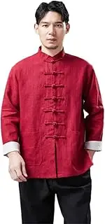 [Fulbant] Tang Suit For Men Chinese Traditional Jacket Autumn Casual Linen Full Sleeve Shirt Hanfu Kungfu Outfits