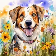 Fabric Panel Dog Puppy in Flowers 100% Cotton Material 14''x14'' Quilting Panel Square AM467