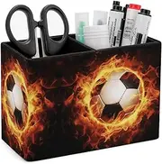 Pen Holder 2 Compartments Leather Pen Container Makeup Brush Holder Cup Storage Office Table Stationery Organizer Burning Footbal Printed Pen Cup