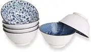 [YALONG] Japanese Style Deep Soup Bowls Set of 6, 6 inch Cereal Bowls Assorted Patterns, 20 oz Ceramic Pho Bowls Set Serving Soup Rice Salad Noodle Pasta Microwave & Dishwasher Safe