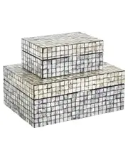 Peyton Lane Set Of 2 Geometric Mother Of Pearl Shell Handmade Square Mosaic Storage Decorative Box