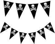 Jomnvo 30 Feet Pirate Skull Crossbones Pennant Bunting Triangle Flags Bunting Jolly Roger Banner for Pirate Theme Party Decoration Photo Booth Props