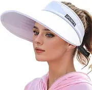 [Ｗoowayo] Womens Sun Visor Hat - Hollow Top Sun Hat Adjustable Golf Cap Large Brim Ponytail Hat
