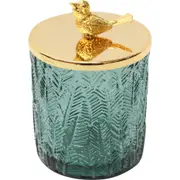LVD Glass Trinket Box Storage Home Tabletop Decor Round 13cm Bird Jungle