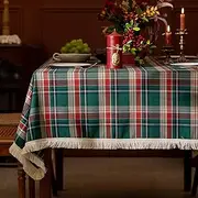 MOTYYA Christmas Tablecloths Cotton Tassel Rectangle Table Cloth Wrinkle Free Washable Coffee Table Cover for Home Christmas decorations, Kitchen Dinning, Party, Holiday, Buffet, 140*220cm(55" x 86")