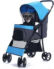 Sunny Sonny Foldable Jogger Pet Stroller with Weather Cover Storage Basket Pet Travel Carrier for S/M Dogs Cats up to 15Kg (Blue)