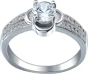 [Bigood] Fashion Crystal CZ Plated 925 Sterling Silver Wedding Solitaire Ring White
