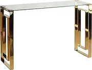 Cortesi Home Laila Console Table Stainless Steel Glass, 15.75" D x 47" W x 30.5" H, Gold,Clear