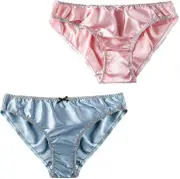 Women's Mulberry Silk Panties Silk Sexy Bikini Silk Briefs Satin Underwear 2pcs Pink -Light blue XXXL