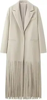 [PTBNRDC] Spring and Autumn Women's Button Long Tassel Suit Collar Hidden Button Windbreaker Jacket
