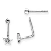 Sterling Silver White Ice Rhodium-Plated Diamond Stars Front And Back Earrings