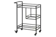 Tempa Bradley 86cm Iron/Glass Bar Cart Drink Storage Serving Trolley Rack Black