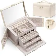 Vlando BAROCKES Women's Leather Jewellery Box Large with 4 Levels, Lockable Jewellery Box for Women, Jewellery Storage with Drawers for Bracelets, Earrings, Rings, Necklaces
