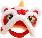 yuksok Pet Costume Hat Pet New Year Hat Photo Prop Celebration Warm Easy to Wear Festive Puppy Small Dog Winter Hat Festive Headgear, Lion Dance hat