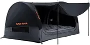 SAN HIMA Camping Swag Tent - Air Beam Structure Tunnel Tent with Foam Mattress, 2-Side Access Canvas Dome Tent with Hurricane Air Pump, Rugged PVC Base, 4 Storage Pockets