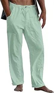 [Maiyifu-GJ] Men's Casual Linen Pants Drawstring Elastic Waist Yoga Jogger Pants Lightweight Athletic Trousers Sweatpants