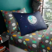 Space Planets Single Fitted Sheet And Pillowcase Set Kids Grey Bedding