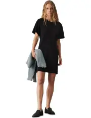 [Calvin Klein] Tailored Jersey Short Sleeve Shift Dress in Black