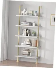 Ladder Shelf Bookcase 5 Tier, Extra Sturdy Modern Bookshelf 73" x 24" Gold