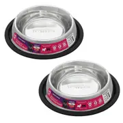 2x Paws & Claws 400ml Stainless Steel Dog/Cat Drinking/Meal Anti-Skid Bowl BLK