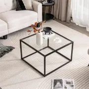 Costway70 CM Modern Square Glass Coffee Table with Metal Frame-White