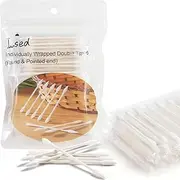 Lsed Cotton Swabs, 100 Count Natural Cotton Buds, Individually Wrapped Double Tipped Cotton Tips for Ear, Beauty Care, Cleaning (Round & Pointed Shape Cotton Heads)