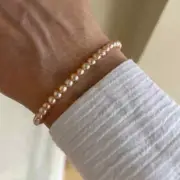 Small Dainty 4mm Semi-Round AAA Pink Peach Undertone Freshwater Pearl Bracelet