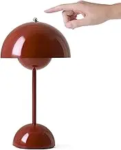 Flowerpot Mushroom Table Lamp - LED Touch Dimmable With 3 Brightness Modes, Decorative Retro Desk Lamp for Bedroom, Office, Bars, Restaurants (Red)
