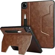 Cavor Magnetic Case for New iPad Pro 12.9 inch 2021/2020/2018 5th/4th/3rd Generation Leather Kick Stand Case,Pencil 2 Wireless Charging & Holder,Back Protective Cover-Brown