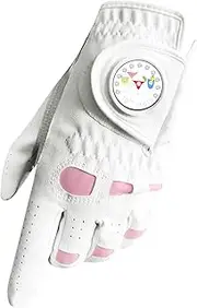 Women's Leather Golf Glove Extra Grip Value 1 Pack with 1 Ball Marker, Left Right Hand Soft Comfortable for Women and Girls, Fit Sizes Small Medium Large XL