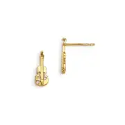 Madi K Kid's Post Earrings 14k Cubic Zirconia Violin Shape, 12 mm