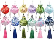 Chris.W 12PCS Drawstring Sachets Bags, Home Fragrance Sachet for Dragon Boat Festival, Chinese Silk Brocade Pouches Embroidered Empty Coin Purse with Tassels for Home Decoration(Multi Color)