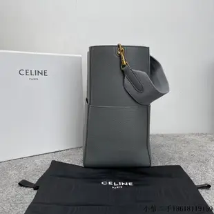 二手 CELINE SANGLE BUCKET 柔軟粒面牛皮革水桶包 189593灰藍