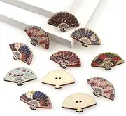Natural Color 50PCS China Fan Style Stamp Wood Buttons 2 Holes Stamp Shape Pattern at Randomly