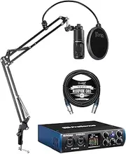 PreSonus Studio 24c USB-C Audio Interface Bundle with AT2020 Condenser Microphone, Blucoil Boom Arm Plus Pop Filter, and 10-FT Balanced XLR Cable