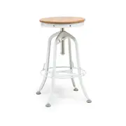 Lirash White Bar Stool Hamptons Style Height Adjustable and Swivel with Natural Wood Top