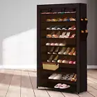 10 Tier Shoe Rack Portable Storage Cabinet Organiser Wardrobe Brown Cover