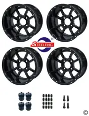 GOLF CART 12"x7" 'STORM TROOPER' BLACK ALUMINUM OFFSET WHEELS / RIMS (SET OF 4)