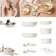 Gourmetific Cookware Set - 9-Piece Ceramic Nonstick Pan Set With Detachable Handle
