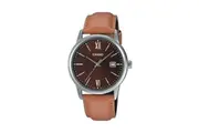 Casio MTPV002L-5B3 Watch Tan Leather Band/Silver Face
