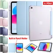 For iPad 10th Gen 10.9" 2022 Smart Leather Flip Case Clear Cover With Pen Holder