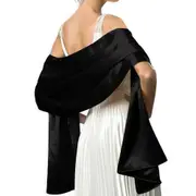 Women Soft Silky Satin Bridal Wrap Stole Shawl Scarf Wedding Bridesmaid Scarves Black