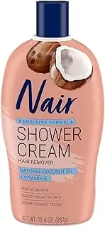 Nair Sensitive Formula Shower Cream Hair Remover with Coconut Oil and Vitamin E, 12.6oz