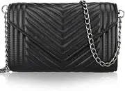 [VOIKUKKA] Black Leather Quilted Crossbody Bags for Women Chain Shoulder Bag Cell Phone Wallet Strap Iphone Cross body Purse Handbag