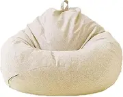 Stuffed Animal Storage Bean Bag Chair Cover (No Filler) - Stuffable Zipper Beanbag Cover - Cotton Linen Memory Foam Beanbag Replacement Cover for Adults Without Filling,Beige-XL