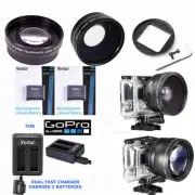 FISHEYE LENS + TELEPHOTO ZOOM LENS + 2x AHDB4-401+ DUAL CHARGER FOR GOPRO HERO4