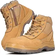 [ROCKROOSTER] Work Boots for Men, 6 inch Steel Toe, Non-Slip Pull On Safety Shoes, Oiled Full Waxy Tumbled Leather Boot, Water Resistant, Quick Dry, Poron XRD, Anti-Fatigue,Coolmax