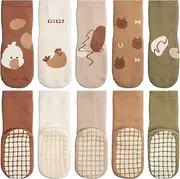 [Vicloon] Baby Socks for Boys Girls, 5 Pairs Baby Socks with Grips, Baby Non Slip Socks, Baby Anti Slip Cotton Sock, Toddler Cartoon Animal Floor Non Slip Socks, Medium Tube Baby Socks