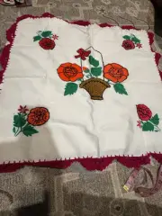 Vintage 1950's White Fruit Themed Small Table Cloth Table Center Piece Runner